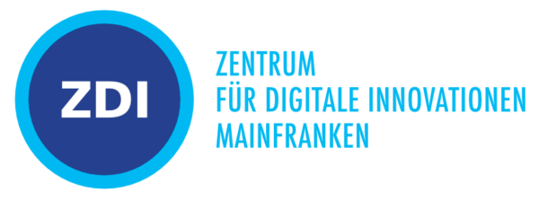 Blaue Kreise mit Buchstaben ZDI, daneben: "Zentrum für Digitale Innovationen Mainfranken"